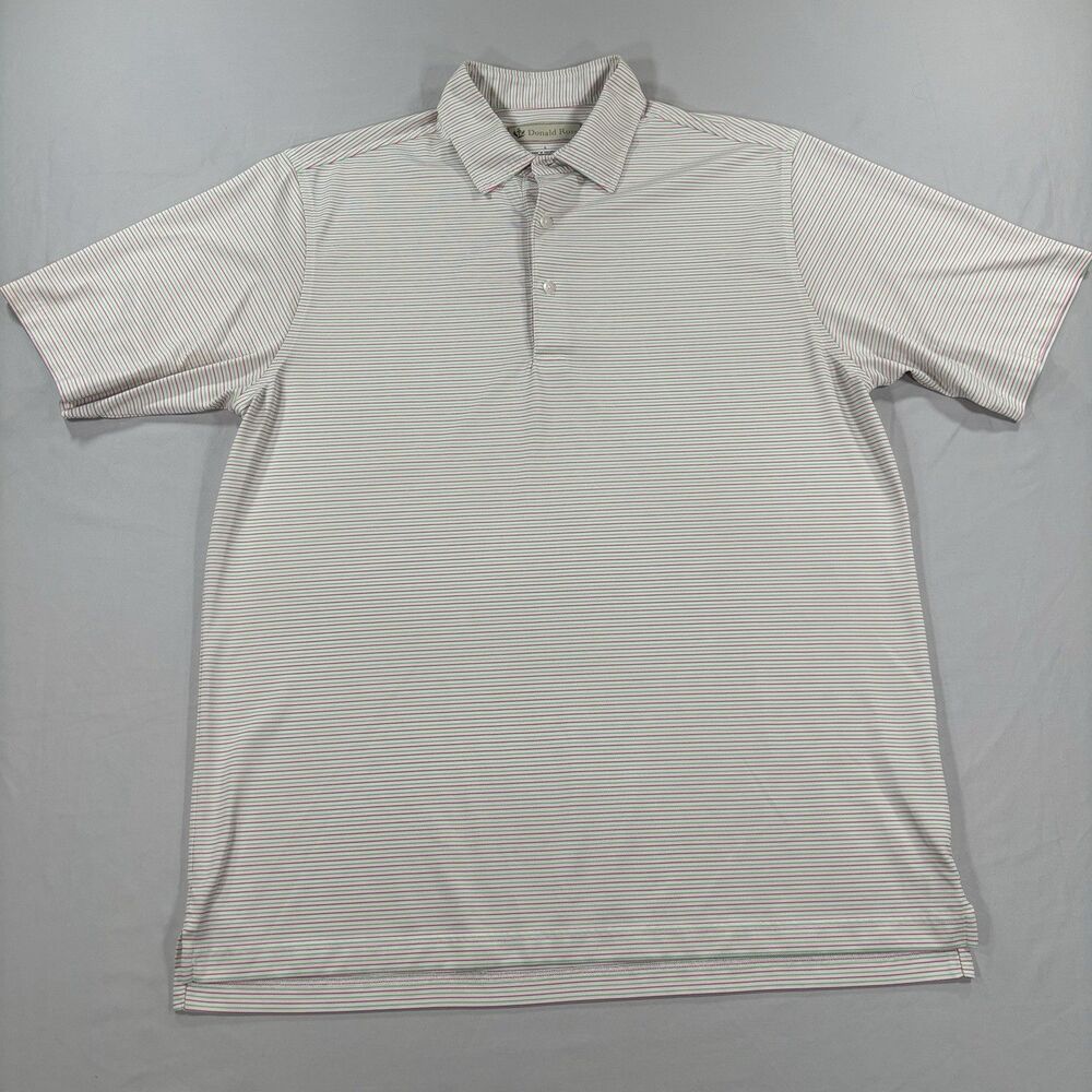 Donald Ross Sport Polo Shirt Men L Pink Green Pinstripe Golf